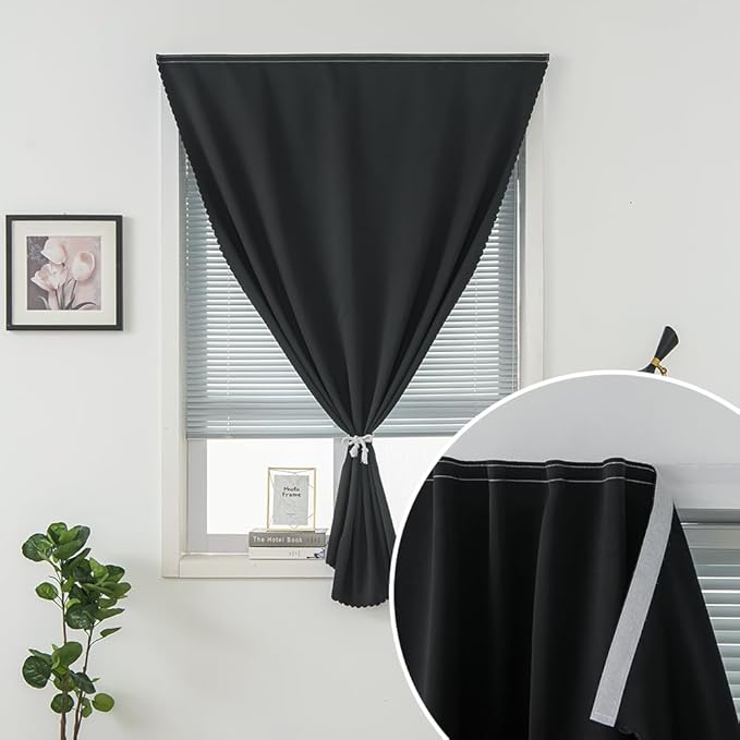 Blackout Curtains with Self Adhesive Tape No Rod No Drill Easy Install Window - Image 6