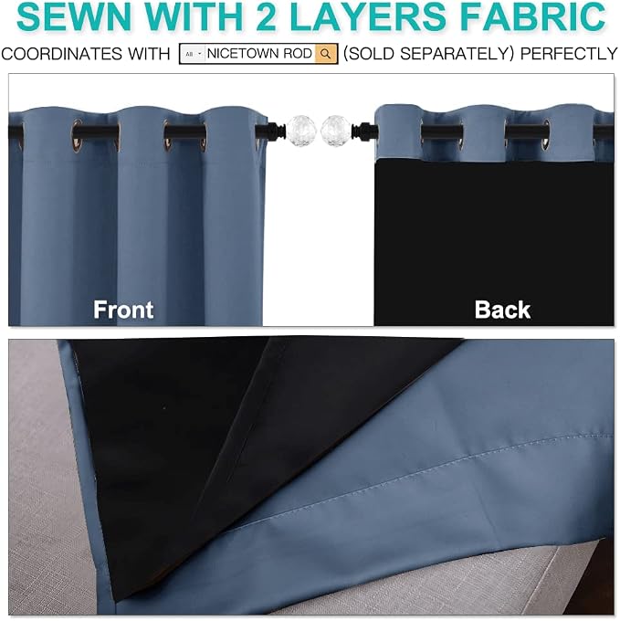 NICETOWN 100% Blackout Curtains 95 inches Long, Pair of Energy Smart & Noise - Image 4