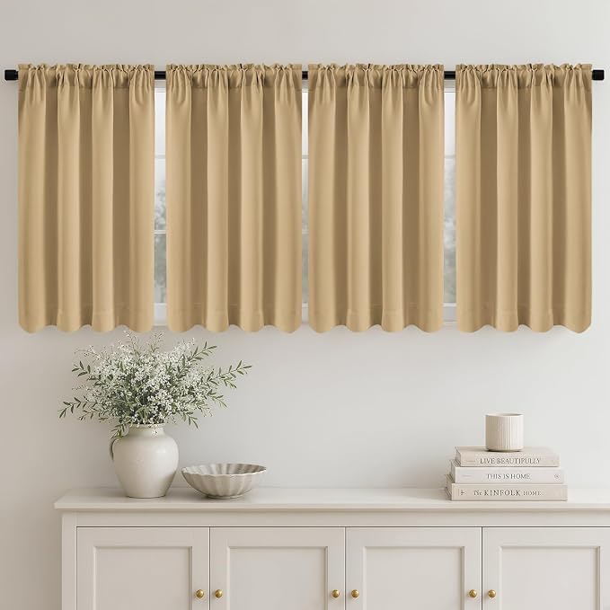 MIULEE 4 Panel Set Short Bedroom Blackout Curtains 54 Inch Long Dark Beige | by MIULEE
