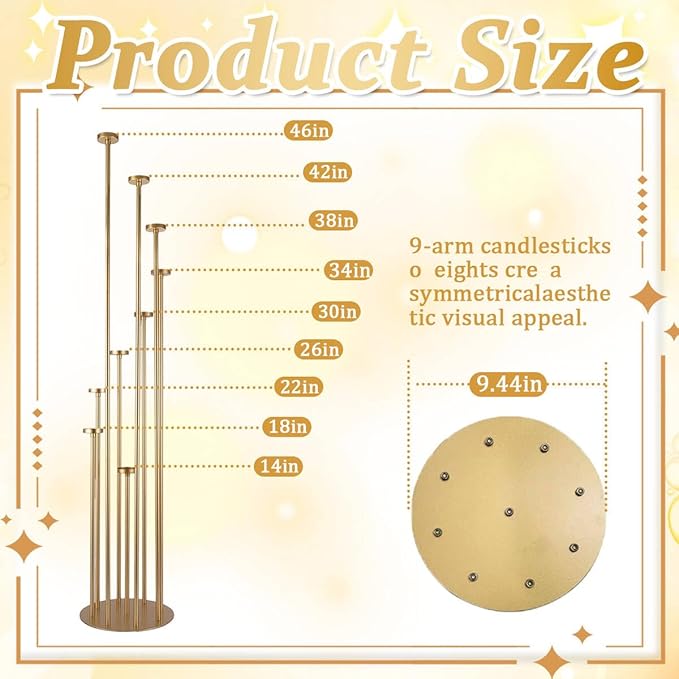 4pcs 9 Arm Candelabra, Floor Candle Holders Tall Set for Wedding Aisle Decoration,Gold Candelabras for Fireplace,Candle Stand Fit for Flameless or Wax