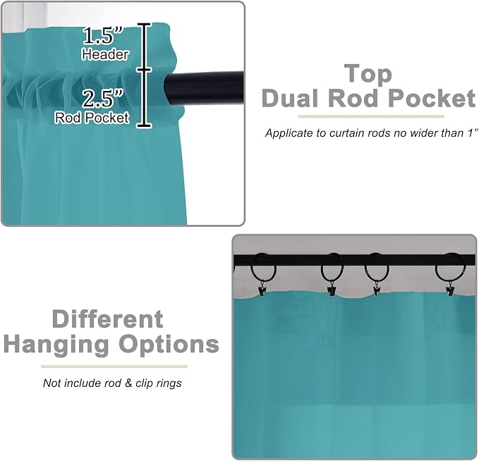 Turquoise Sheer Curtains for Bedroom Living Room 90 Inches Long 2 Panels Set - Image 4