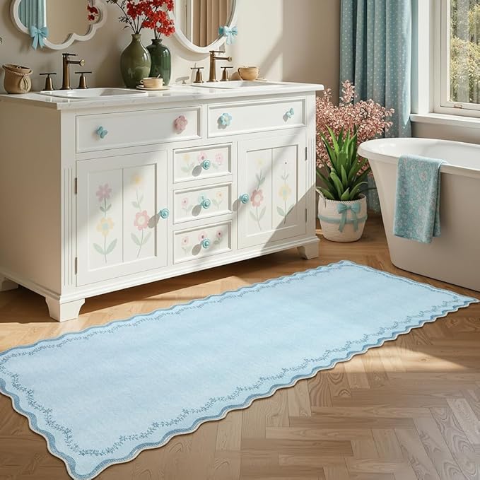 GarveeHome 2.5x8 Scalloped Washable Runner Rug Non Slip Hallway Kitchen Rug | - Image 2