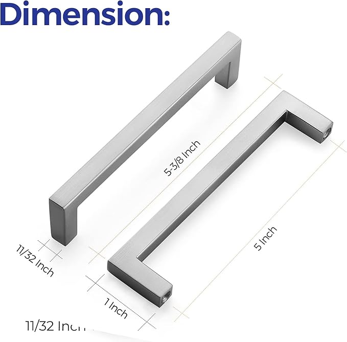 Ravinte 5 Pack Solid 5 Inch Center to Center Slim Square Bar Drawer Pulls - Kitchen Cabinet Handles in Brushed Nickel - Hardware for Drawers and Cabinets