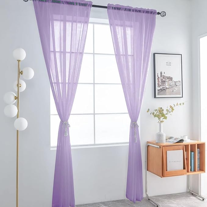SpaceDresser Sheer Voile Window Treatment Rod Pocket Curtain Panels - Image 2