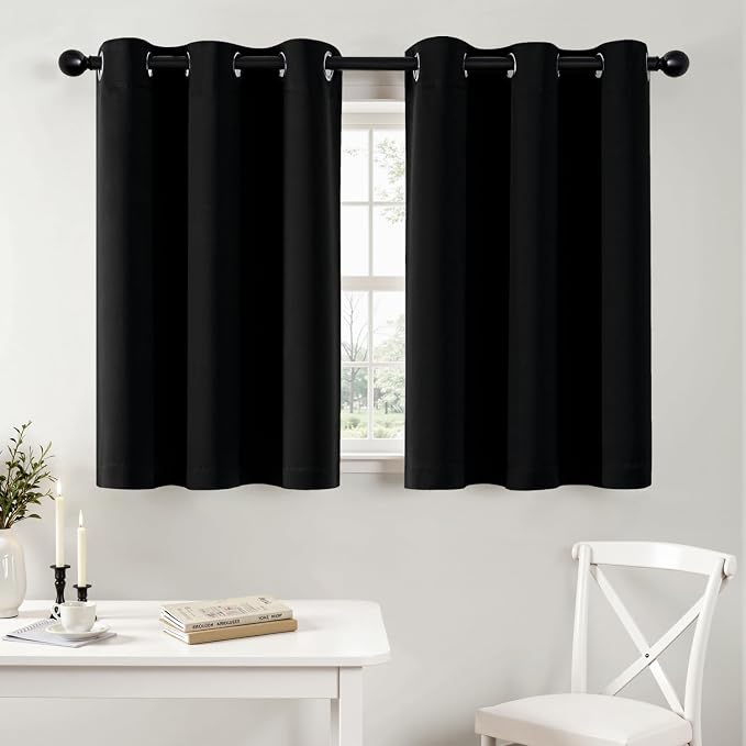 MIULEE Blackout Curtains for Bedroom 2 Panels 40 x 36 Inch Long Black | Thermal by MIULEE