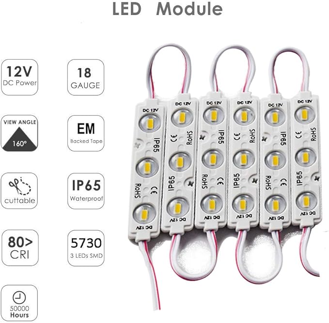 LED Module, 3000K LED Decorative Light 20pcs 9.8Ft 5730SMD 150LM Per LED Module Lights Decorative Light for Letter Sign Advertising Signs with Tape Adhesive Backside (Warm White Light)