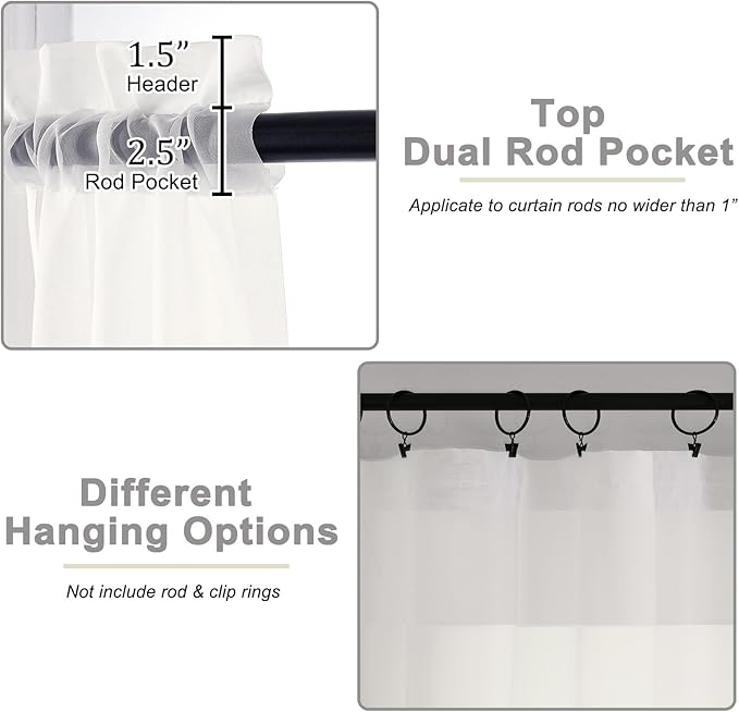 Ivory Sheer Curtains for Bedroom Living Room 96 Inches Long 2 Panels, Modern - Image 3
