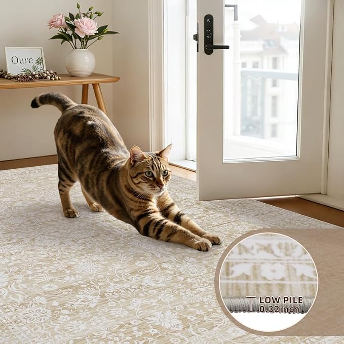 Area Rugs 9x12 Living Room: Bedroom Washable Carpet Natural Beige | Large - Image 9