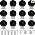 12 Pcs 30mm Round Shape Crystal Glass Cabinet Knobs with Screws Drawer Knob Pull Handle Used for Kitchen, Dresser, Door, Cupboard(Black)