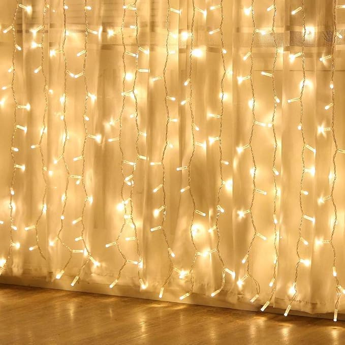 Curtain Lights, Upgrade LED Window Fairy Lights 8 Lighting Modes, Window Icicle Xmas String Lights for Wall Decor