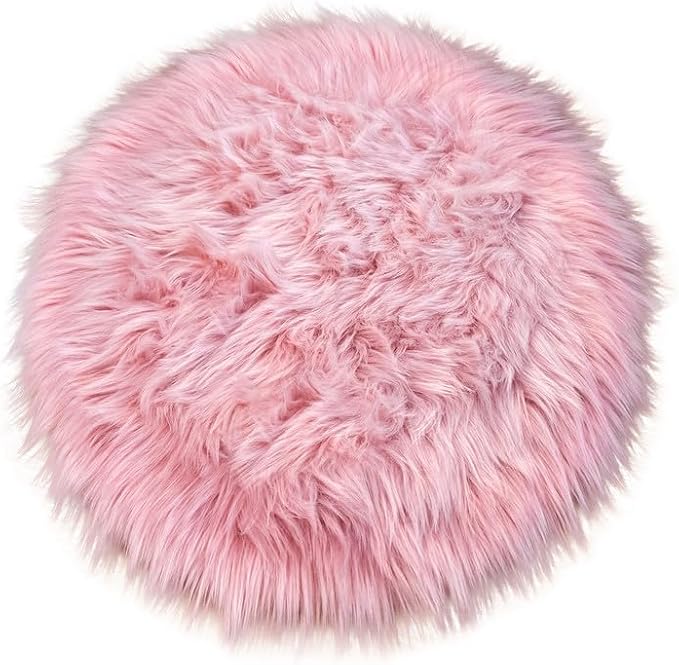 15.7 Inches Mini Pink Round Faux Fur Sheepskin Area Rug, Fluffy Small Circle - Image 7