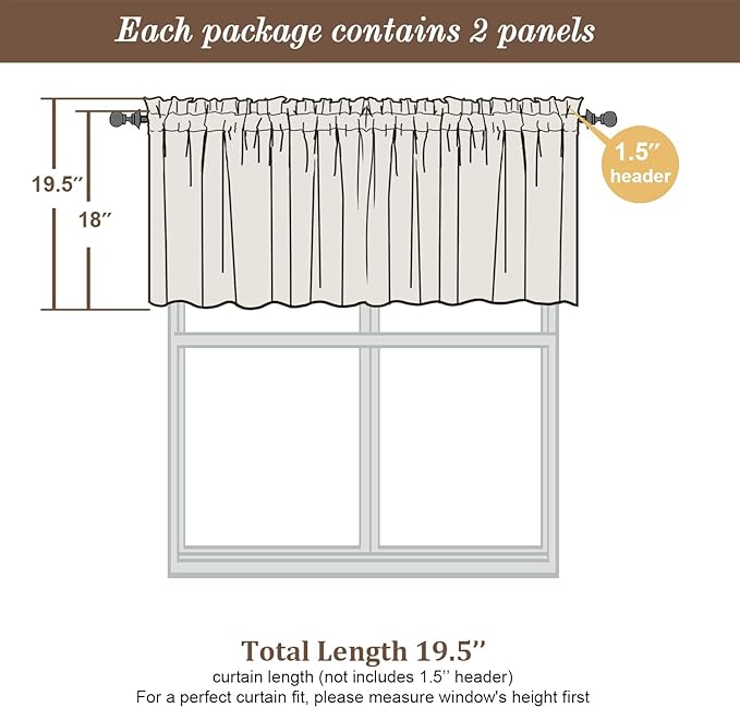 Chyhomenyc Sheer Valances for Windows 2 Pack, Small Window Curtains for Living Room Bathroom Cafe Laundry Basement, Modern Top Dual Rod Pocket Voile Curtain, 42W x 18L inches, Gold