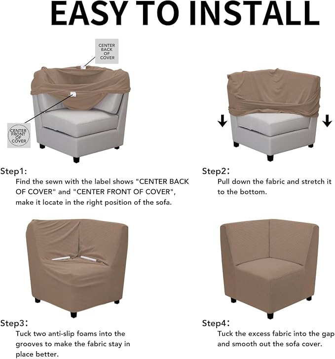 Easy-Going Stretch Soft Sectional Corner Sofa Couch Slipcover Camel | 1-Piece - Image 5