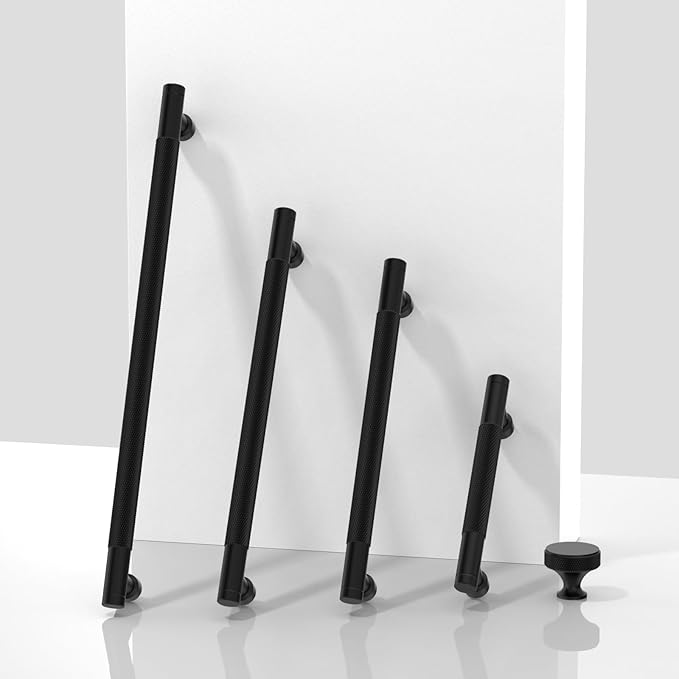 10 Pack Matte Black Knurled Cabinet Pulls 3 Inch(76mm) Kitchen Cabinet Handles Solid Zinc Alloy Cabinet Hardware Drawer Pulls