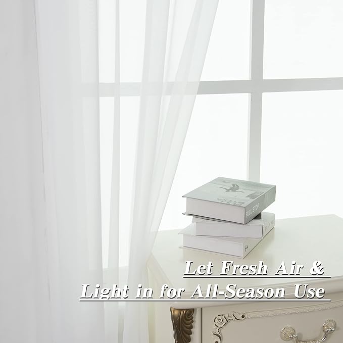 HUTO 2 Panels Small White Sheer Curtains 45 inches Long Rod Pocket Sheer Window Drapes Panels for Kitchen Bathroom