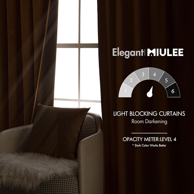 MIULEE Velvet Curtains 52x96 inches 2 Panels Brown Blackout Curtains | Luxury - Image 5
