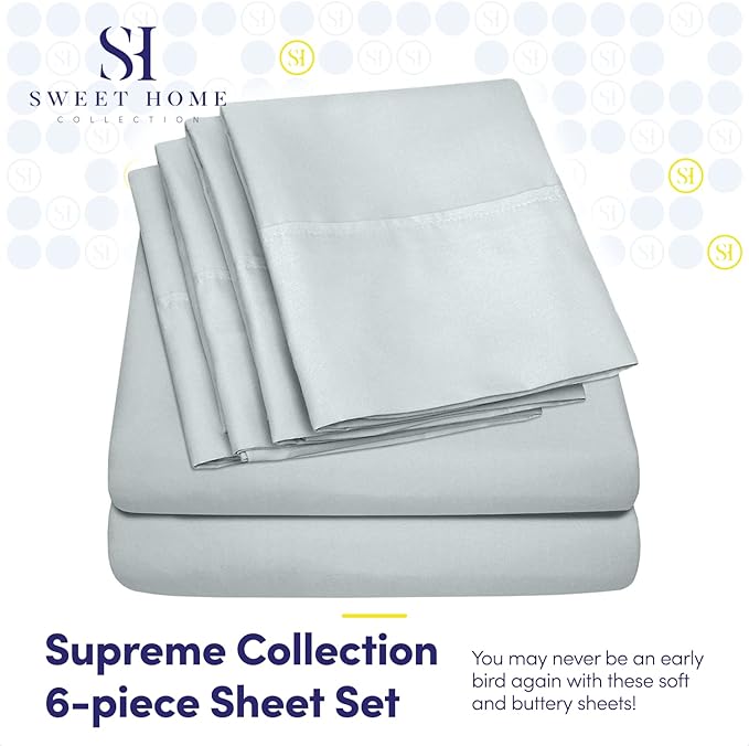 Full Size Bed Sheets - 6 Piece 1500 Supreme Collection Fine Brushed Microfiber Deep Pocket Full Sheet Set Bedding - 2 Extra Pillow Cases, Great Value, Full, Porclain Blue