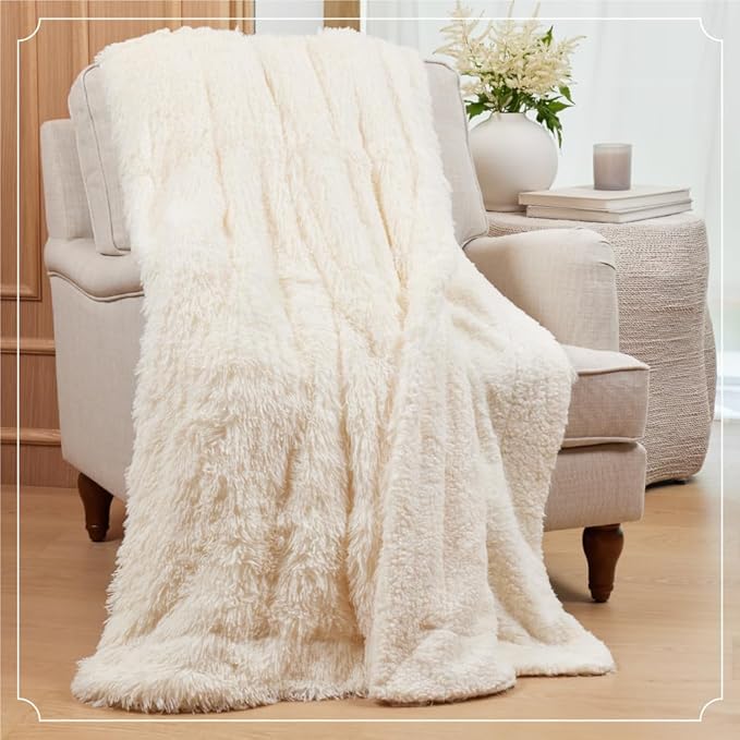 The Connecticut Home Co Throw Blanket Soft Fluffy Room Decor, 70x60, Cozy Warm Throws for Bed, Couch, Gifts for Women, Bedroom Cute Aesthetic Blankets Shag and Sherpa, Dusty Rose