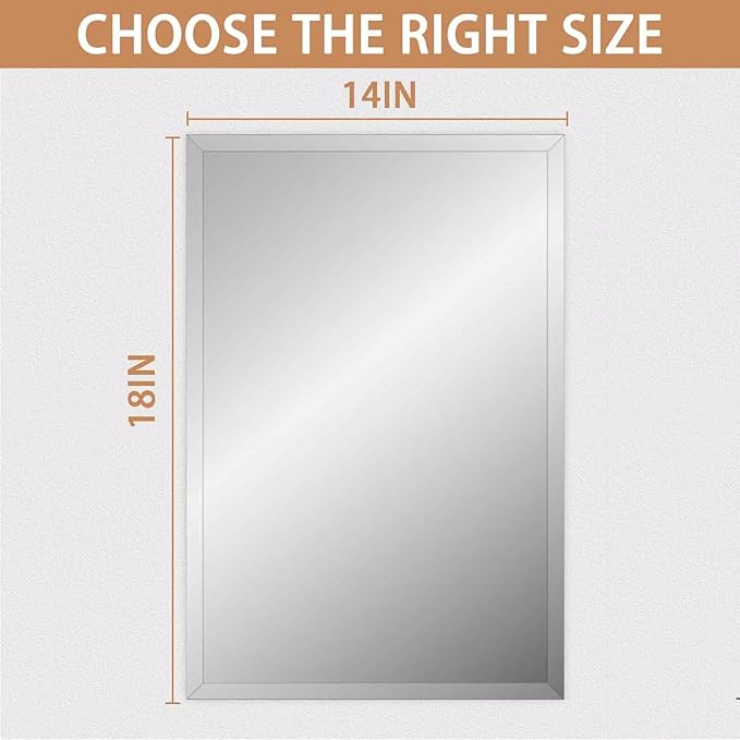 Frameless Mirror for Bathroom Vanity,14x18in Wall Mounted Mirrors for Over Sink Decorative Rectangular Frameless Mirror,With Polished Edge,Hangs Horizontally Or Vertically,Entryways,Room,Shatterproof