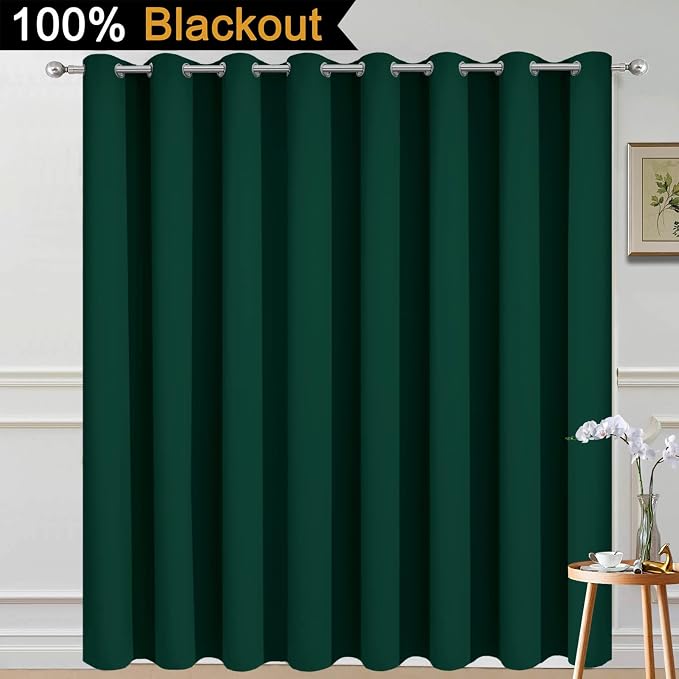 Yakamok Dark Green Blackout Patio Door Curtain Panels W100 x L84, 1 Panel | - Image 2