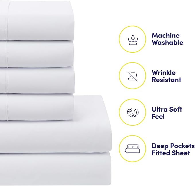 King Size Comforter Set with Sheets - 7-Piece Bedding Collection - 1 Comforter, 1 Fitted Sheet, 1 Flat, 4 Pillowcases - Deep Pocket - Soft & Breathable Premium Quality - Ideal for All Seasons, White