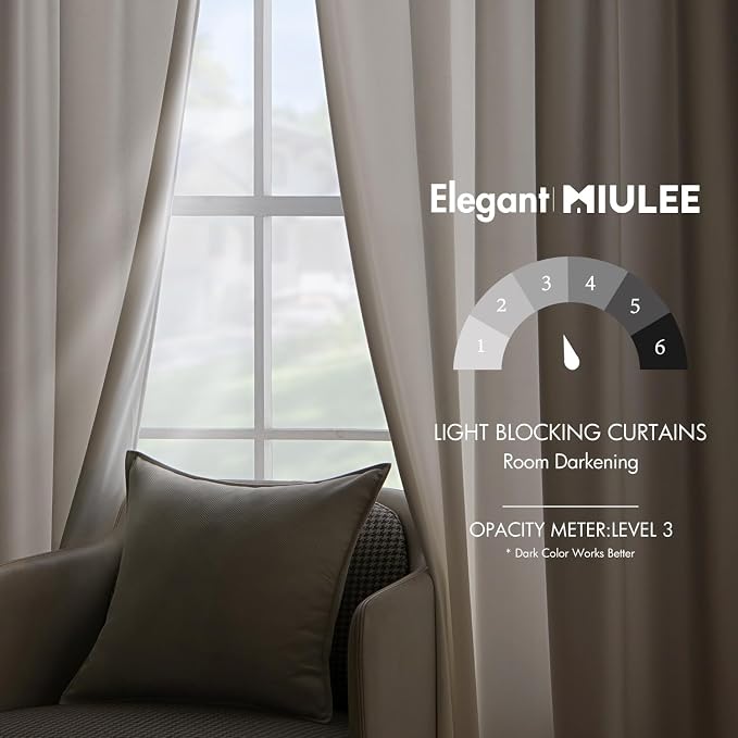 MIULEE Velvet Curtains 52x90 inches 2 Panels Ivory Room Darkening Curtains | - Image 5