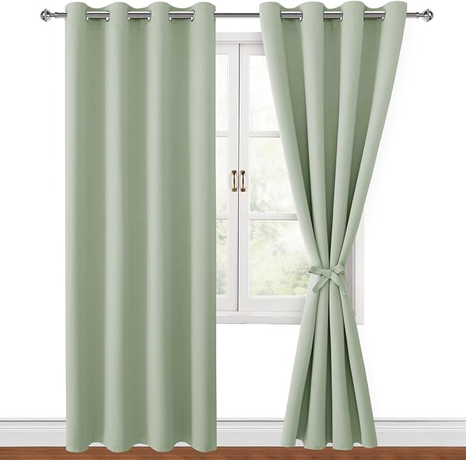 Blackout Curtains for Bedroom, 52 x 96 Inches Long, Seafoam Green | Thermal by Hiasan