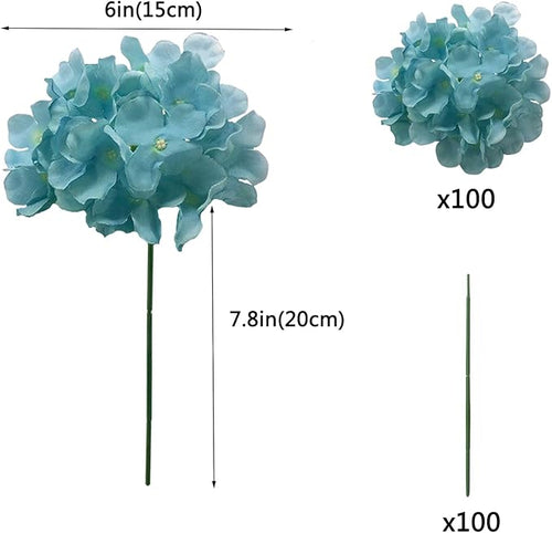 100PCS Artificial Hydrangea Flowers, Fake Flowers Silk Hydrangea Full Flowers Heads with Stems for Wedding Home Party Shop Baby Shower Decor (Yellow Blue)