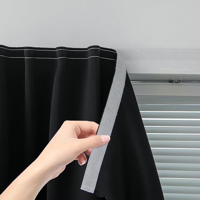 Room Darkening Curtains with Adhesive Backing Tool Free Hanging Window Drapes by Sovtfides