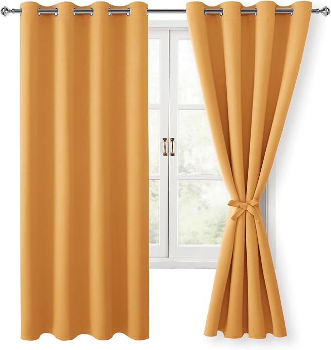 Blackout Curtains for Bedroom, 52 x 63 Inches Length Pumpkin Orange | Thermal by Hiasan