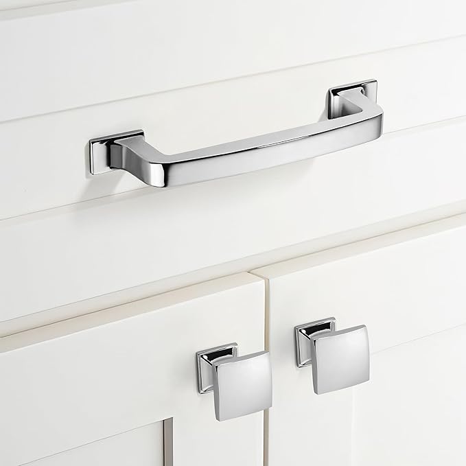 Khtumeware 6 Pack 3-3/4 Inch Cabinet Handles - Polished Chrome Pulls for Drawers, Cupboards, Kitchen Hardware