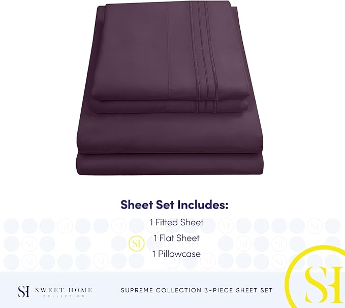 Twin XL Sheets - Breathable Luxury Sheets with Full Elastic & Secure Corner Straps Built In - 1800 Supreme Collection Extra Soft Deep Pocket Bedding Set, Sheet Set, Twin XL, Purple