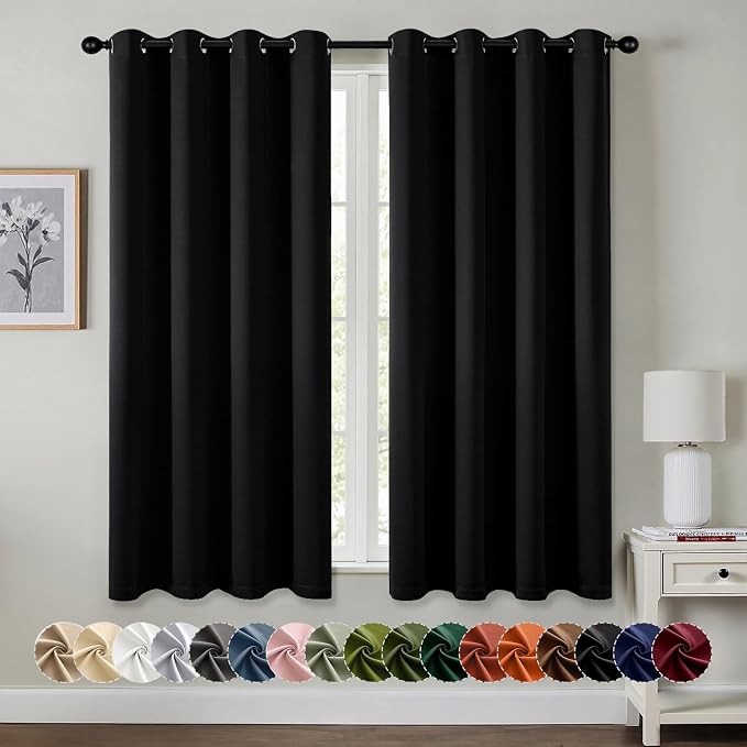 MIULEE Blackout Curtains for Bedroom 2 Panels 50 x 63 Inch Long Black | Thermal by MIULEE