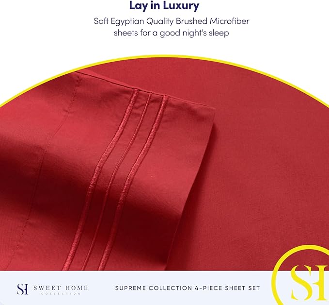 Queen Size Bed Sheets - Breathable Luxury Sheets with Full Elastic & Secure Corner Straps Built In - 1800 Supreme Collection Extra Soft Deep Pocket Bedding Set, Sheet Set, Queen, Red