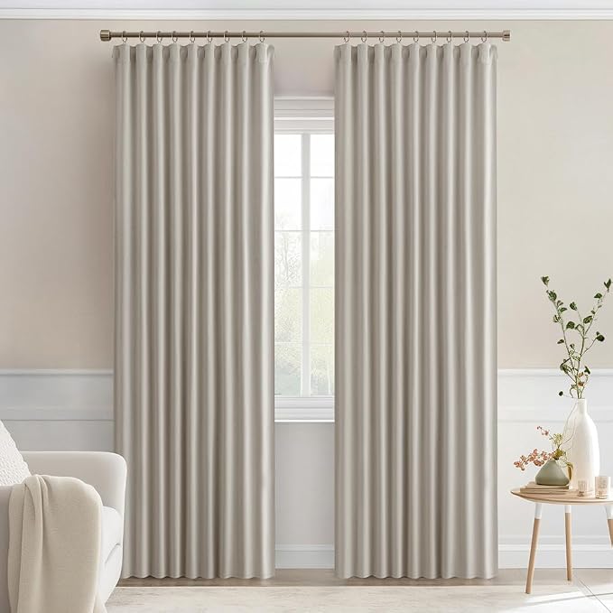 MIULEE Natural Back Tab Blackout Curtains 52x90 Inch Long 2 Panels Set | Rod - Image 9