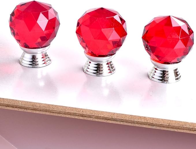 12 Pcs 30mm Round Shape Crystal Glass Cabinet Knobs with Screws Drawer Knob Pull Handle Used for Kitchen, Dresser, Door, Cupboard(Red)