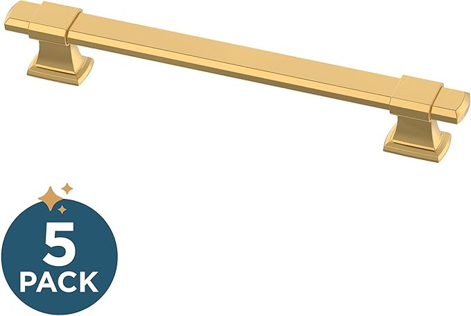 Franklin Brass Adjusta-Pull Chamfered Edge 5 Count Adjustable Drawer Pulls/Cabinet Handles 1-3/8" to 6-5/16" Hole Center Modern Gold Hardware Kitchen Door, Dressers P49107-117-B (Pack of 10)