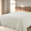 Cuddly Queen Size Blanket, Fluffy Fleece, Warm & Soft with Striped Pattern, 90x90 Inches, Cream