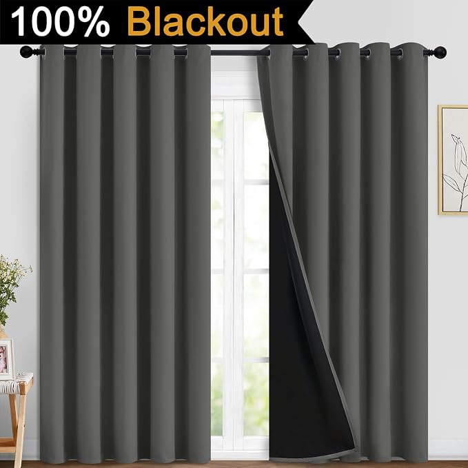 Yakamok Dark Grey 100% Blackout Curtains 84 Inches Long 70" Wide 2 Panels | - Image 2