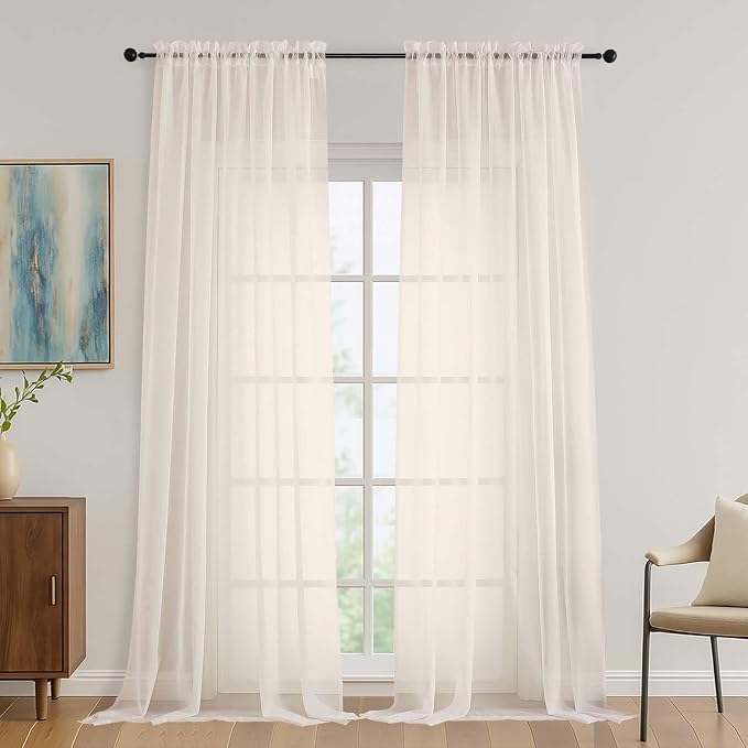 Cream Bedroom Curtains 2 Panel Sets 96 Inch Length, 59 Inch Extra Wide Light by OVZME