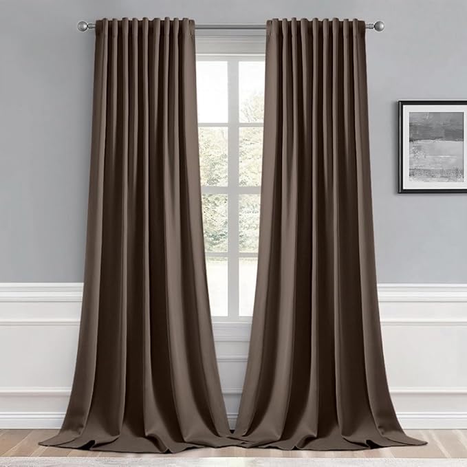MIULEE Chocolate Brown Back Tab Blackout Curtains 52x120 Inch 2 Panels Set | by MIULEE