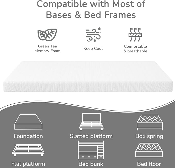 PayLessHere | Twin Mattress | 5 Inch | Green Tea Gel Memory Foam | Medium Firm Feel | Bed-in-a-Box | CertiPUR-US Certified | Fiberglass Free | Cooling & Breathable | Pressure Relief