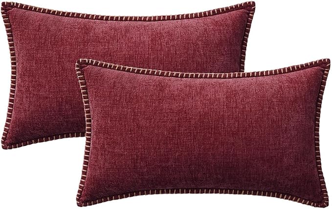 MIULEE Decorative Lumbar Throw Pillow Covers 12x20 Inch Burgundy Red 2 Pack | - Image 9