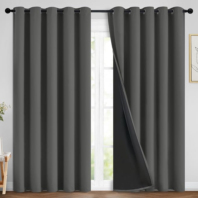 Yakamok Dark Grey 100% Blackout Curtains 84 Inches Long 70" Wide 2 Panels | by Yakamok