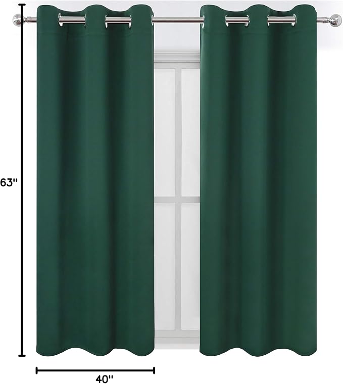 Green Blackout Curtains 40 x 63 Inch Length/Set of 2 Curtain Panels/Thermal - Image 10