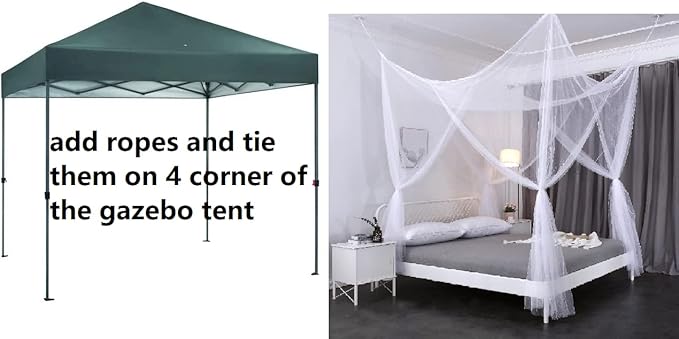 OctoRose Four Post Mosquito Net for Bed Canopy -Fits Queen, King, California King Beds-Indoor & Outdoor Use- Ivory