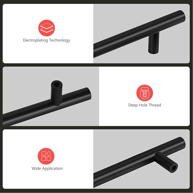 homdiy Black Cabinet Handles 10Pack 6-1/4inch Hole Center Kitchen Drawer Pulls and Knobs Stainless Steel Cabinet Hardware for Bathroom, Cupboard