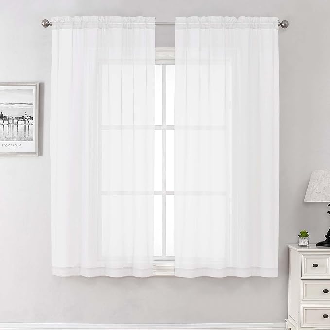White Sheer Curtains 68 Inch Length 2 Pcs, Voile Dual Rod Pocket Living Room by Lecloud