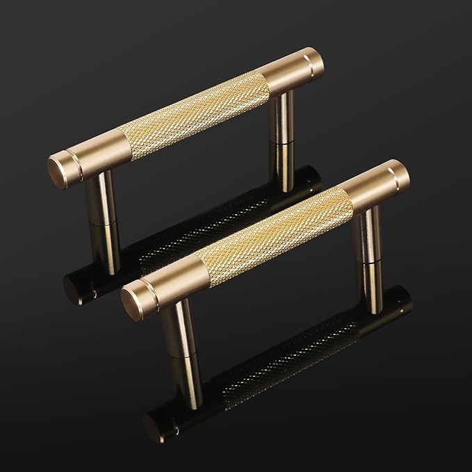 Knurled Cabinet Pulls 2 Pack, 4 Inch Long Cabinet Handles Metal Door Pulls, Kitchen Drawer Pull Knurled Dresser Handles - 3" Hole to Hole, Golden