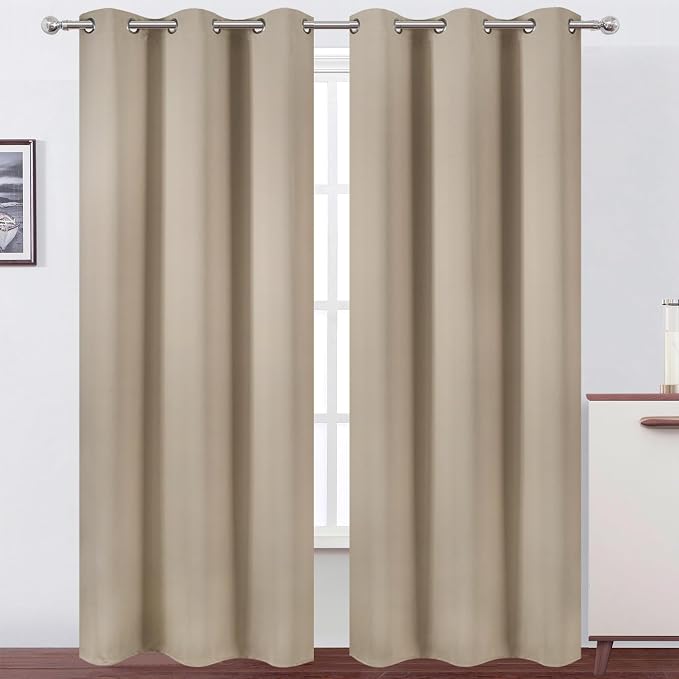 Khaki Thermal Blackout Curtains/42 x 95 Inch/Set of 2 Panels Room Darkening by Lemomo